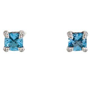 DAVID YURMAN DIAMOND STERLING SILVER & 14K WHITE GOLD TOPAZ STUD EARRINGS